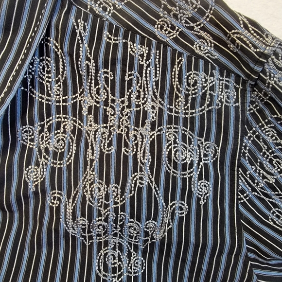 Blue Pronto Uomo Men Size XXL Black Blue Stripe Gaucho Western Embellished Shirt - Picture 3 of 8